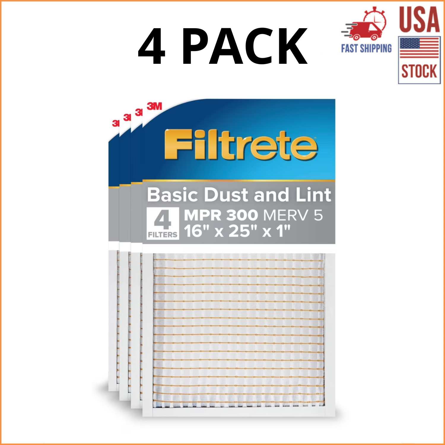 Filtrete 16x25x1 Air Filter MPR 300 MERV 5 Dust Reduction HVAC Furnace AC 4 Pack Filtrete 16x25x1 Air Filter MPR 300 MERV 5 Dust Reduction HVAC Furnace AC 4 Pack