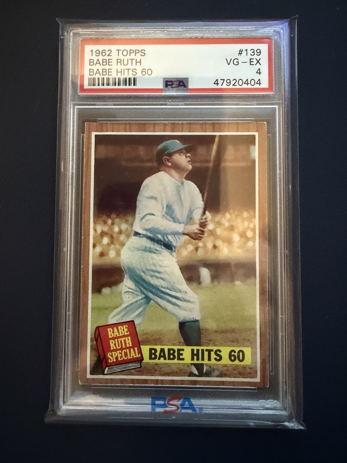 1962 Topps Babe Ruth 139 Babe Hits 60 PSA 4