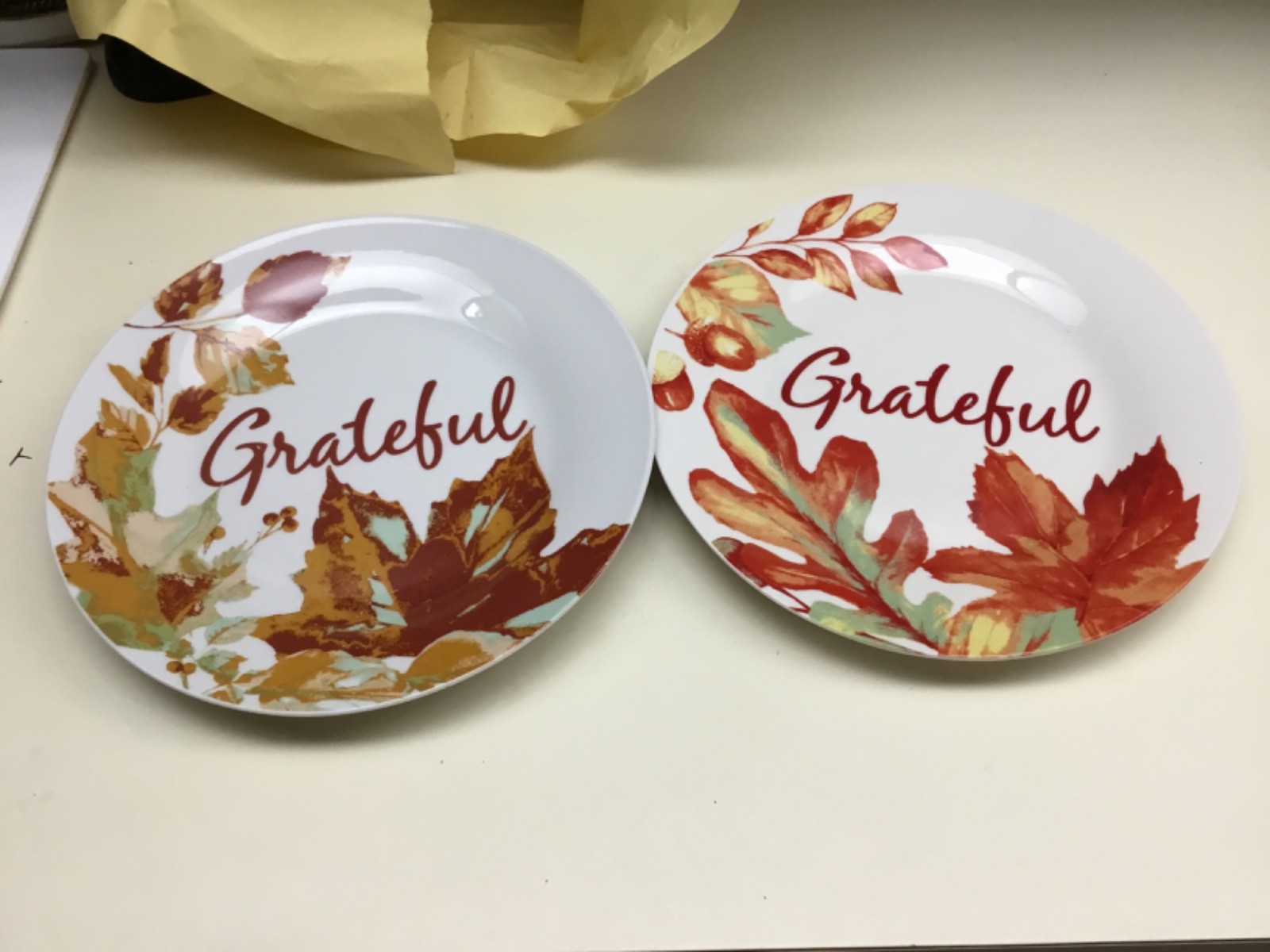 Set Of 2 Royal Norfolk Fall Leaves GRATEFUL Thanksgiving salad Plates Ceramic Set Of 2 Royal Norfolk Fall Leaves GRATEFUL Thanksgiving salad Plates Ceramic