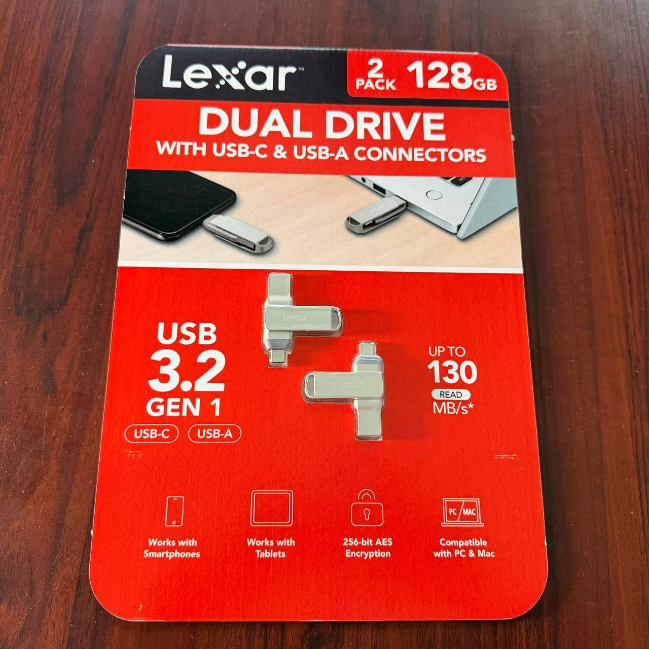Lexar 2-Pack 128GB Dual Flash Drive USB 3.2 Gen1 : USB-C & USB-A - New Sealed
