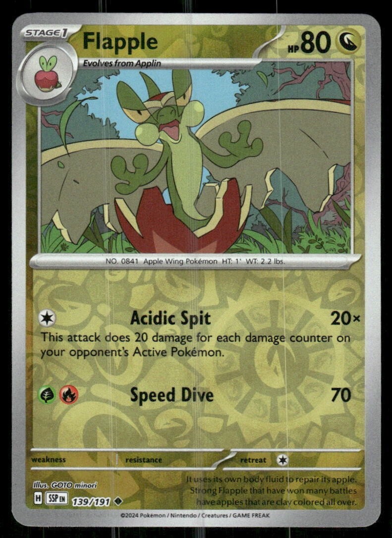 Pokemon - 139/191 Flapple - Reverse Holo - Surging Sparks - NM/M Pokemon - 139/191 Flapple - Reverse Holo - Surging Sparks - NM/M