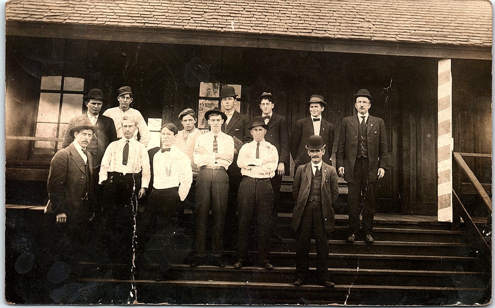 Vintage RPPC Group Men Portrait Lodge Club Real Photo Postcard CREASED/BENT Vintage RPPC Group Men Portrait Lodge Club Real Photo Postcard CREASED/BENT