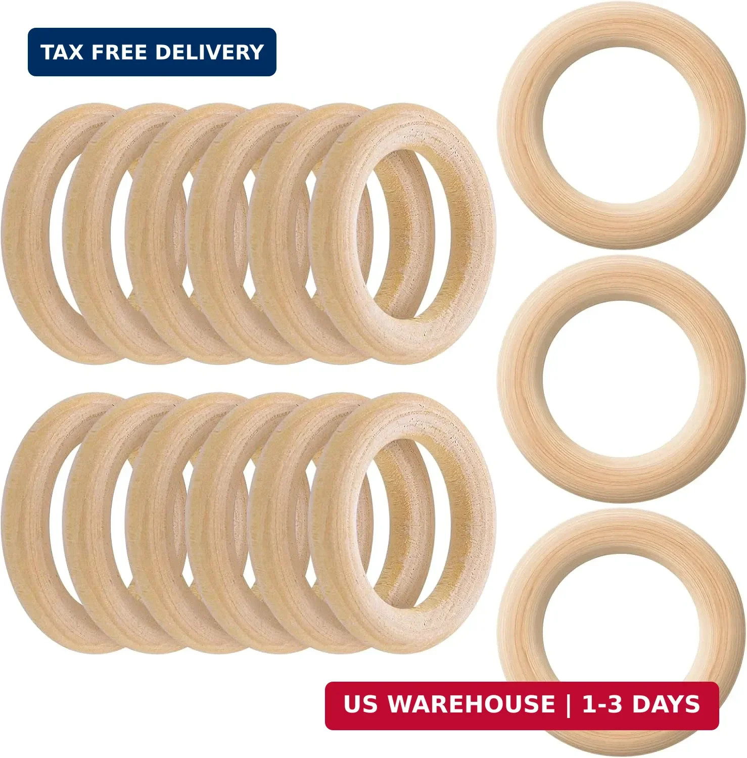 15 Pcs Wooden Rings for Craft, 1-1/2 Inch Natural Wood Rings | 40 mm OD Wood Mac