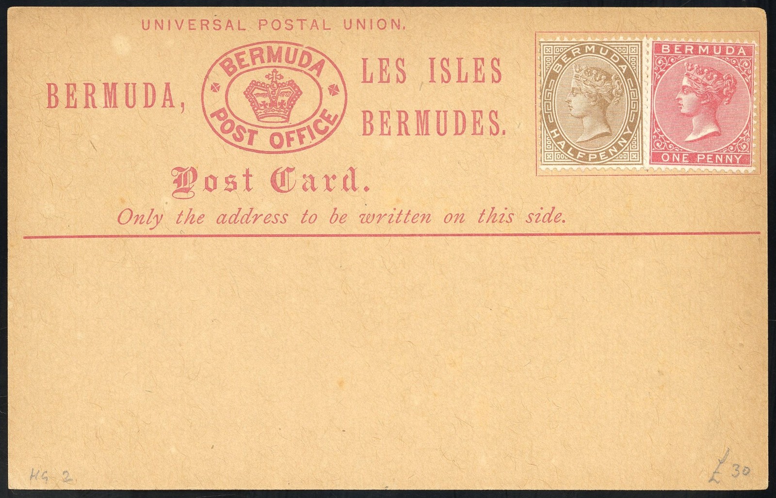 Bermuda Stamps # SC2a Superb Early Mint Postal Card Rare Light Variation