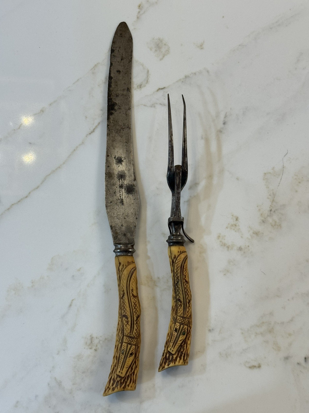 Antique Early 1800's JOSEPH ELLIOT & SONS Sheffield Alligator HANDLE Carving Set