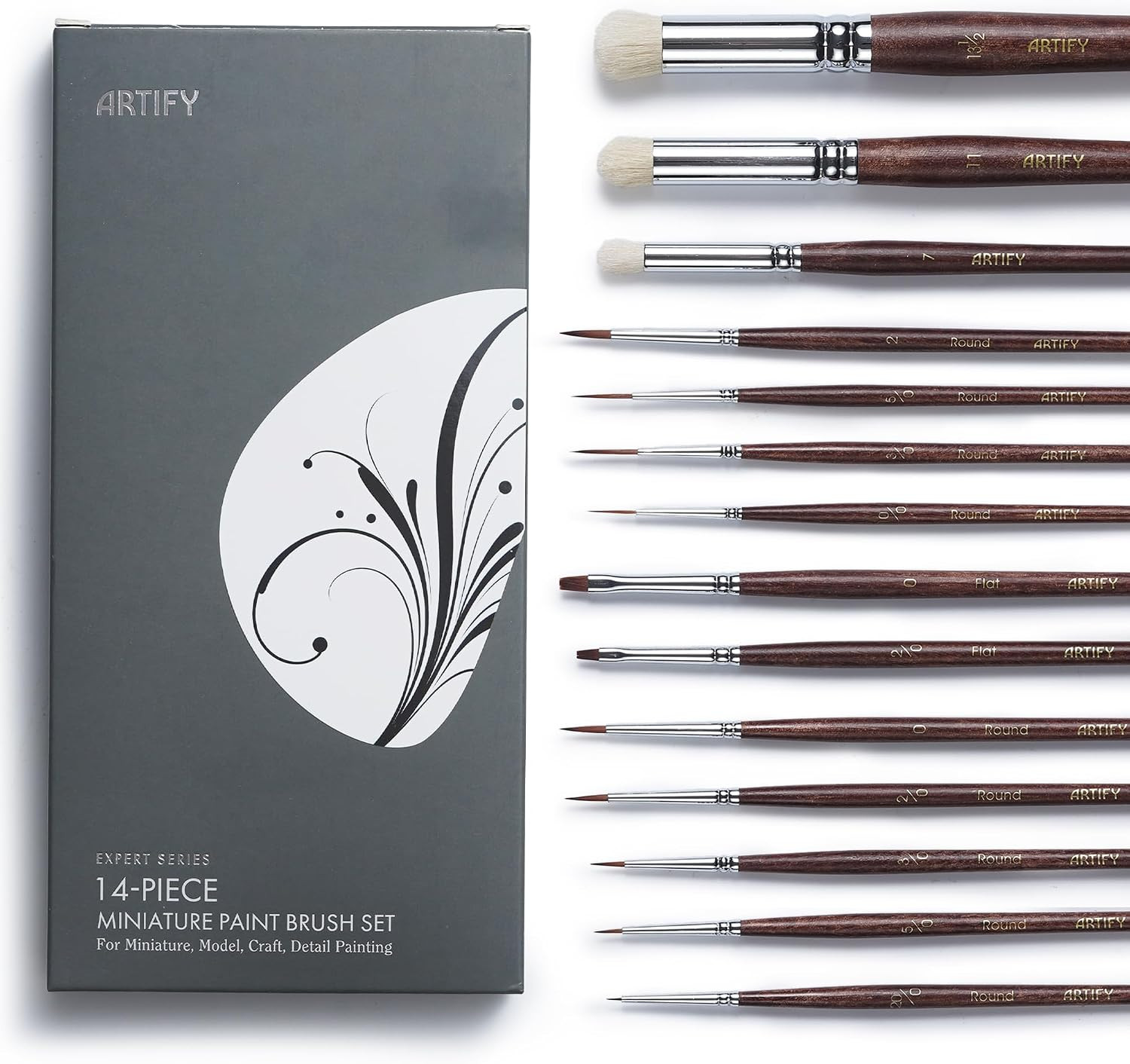 Artify Miniature Paint Brushes 14Pcs, Mini Paint Brushes with Goat Hair Drybrush