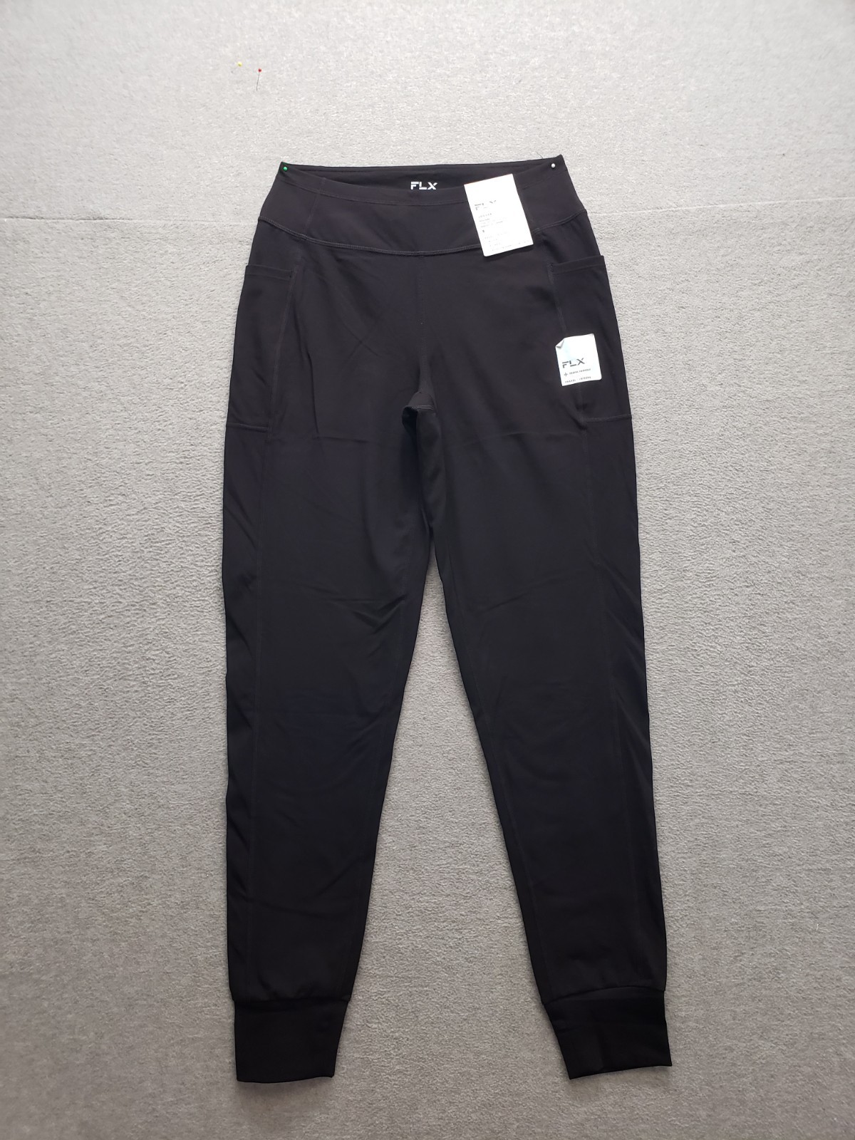 FLX Women Jogger Pants S Black High Rise Stretch Solid Pockets Sport Activewear FLX Women Jogger Pants S Black High Rise Stretch Solid Pockets Sport Activewear