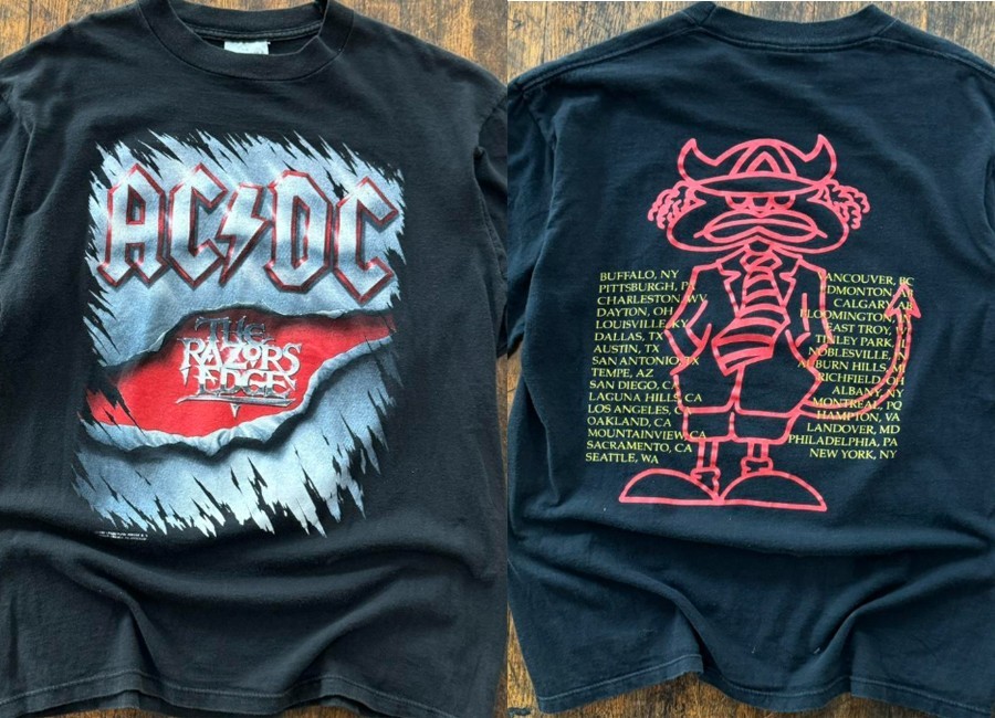 Vintage AC DC The Razors Edge tour 2 side shirt reprint VK12215