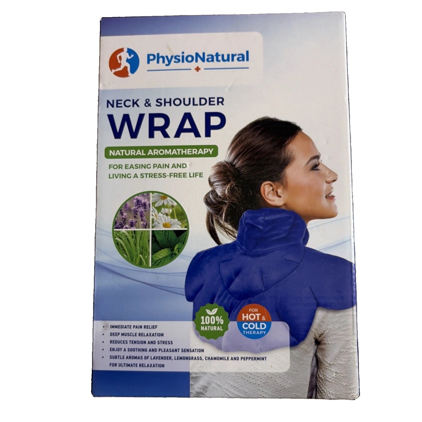 PhysioNatural Neck & Shoulder Hot/Cold Wrap Pain Relief Microwaveable Blue New PhysioNatural Neck & Shoulder Hot/Cold Wrap Pain Relief Microwaveable Blue New
