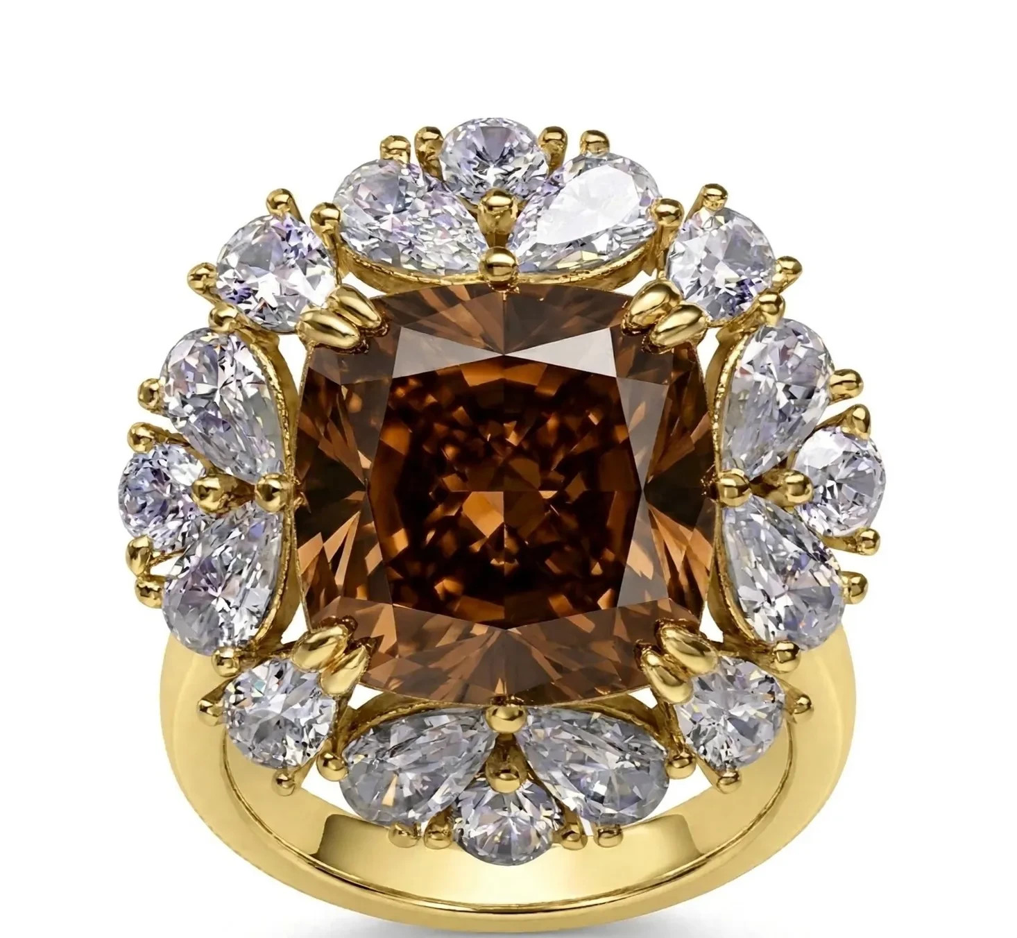 6.20 Ct Certified Cushion Brown Natural Diamond Ring VVS1 Yellow Gold Finish