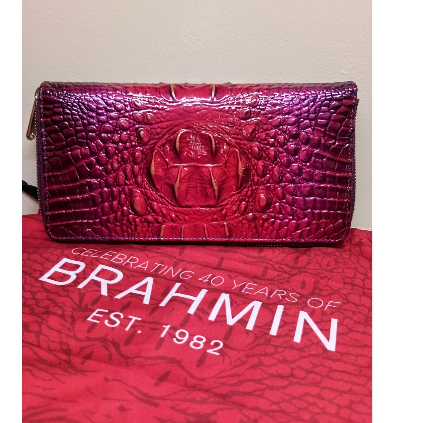 NWOT HTF Brahmin 40th Anniv. Skylar Ruby Ombre Clutch Wallet