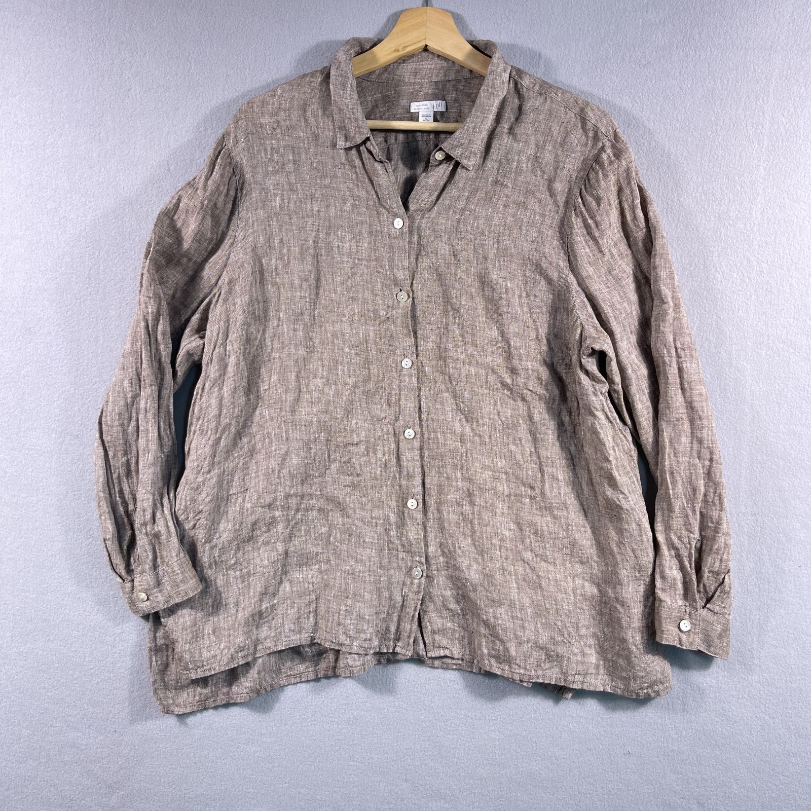 J. Jill Love Linen Essential Shirt Women’s PXL Brown Tan Button Up Blouse Tunic