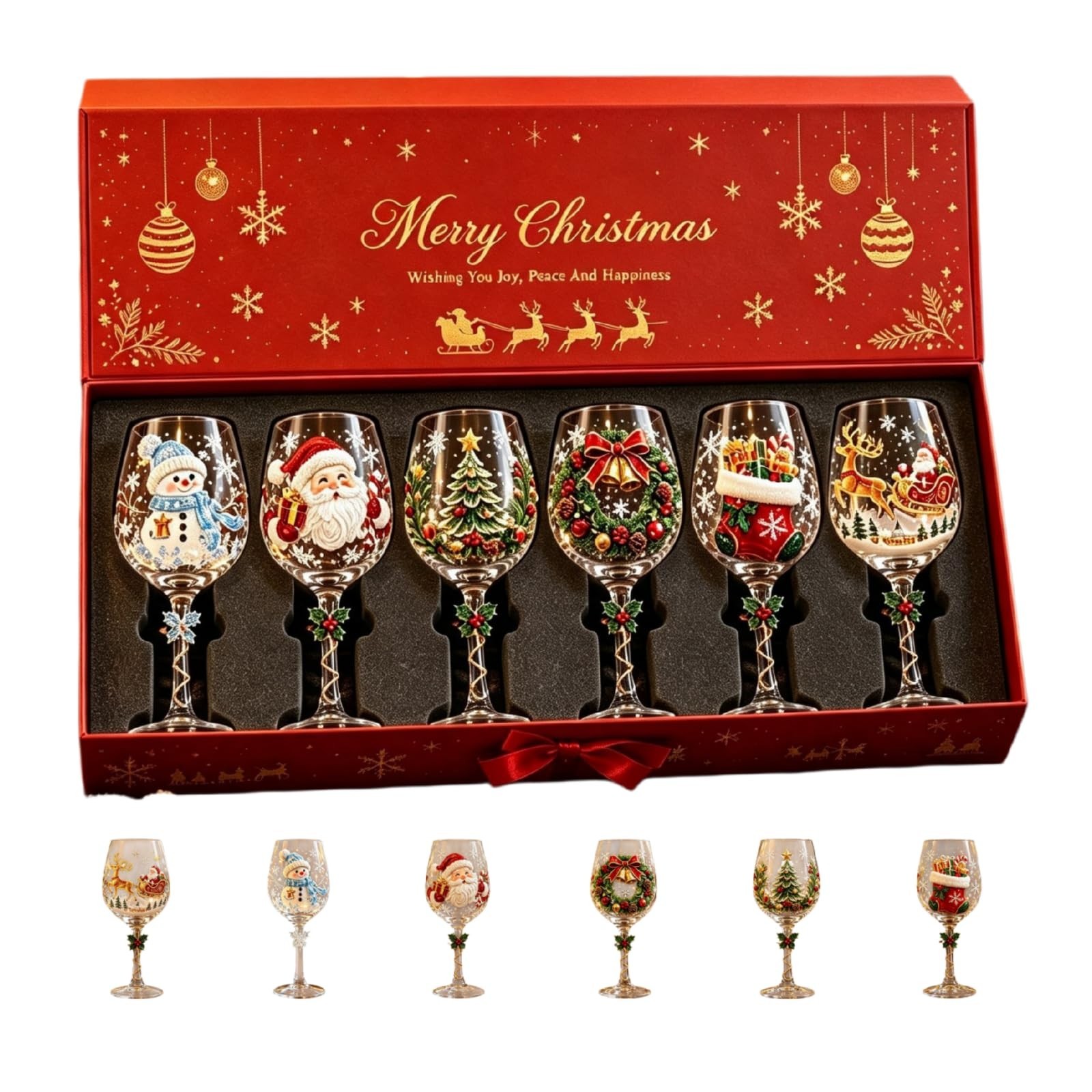 Christmas 3D Wine Glass Collection Gift Box Set, 6 Festive Designs Christmas 3D Wine Glass Collection Gift Box Set, 6 Festive Designs