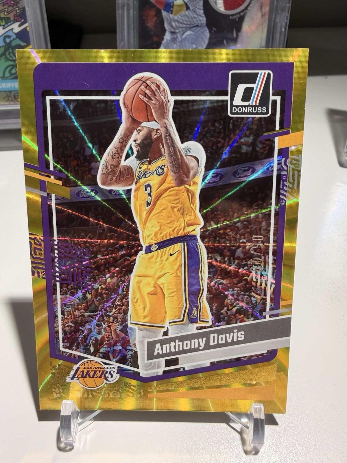 2023-2024 Panini Donruss Anthony Davis Gold Laser Color Match /10 #130 Lakers