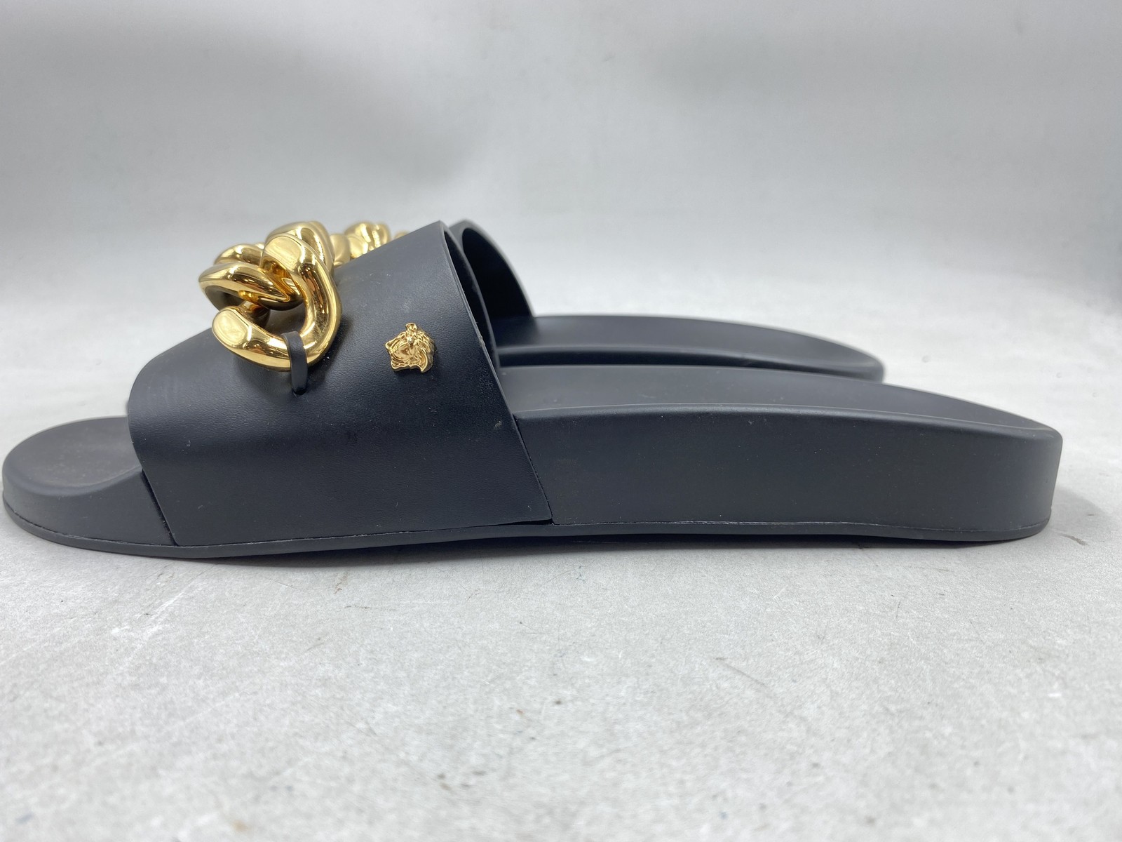 Versace Medusa Big Chain Black Gold Rubber Slide Sandals Size 41/US 11