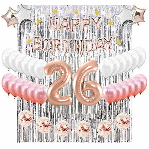 26th Birthday Complete Rose Gold & Silver Balloon Party Decoration Supplies