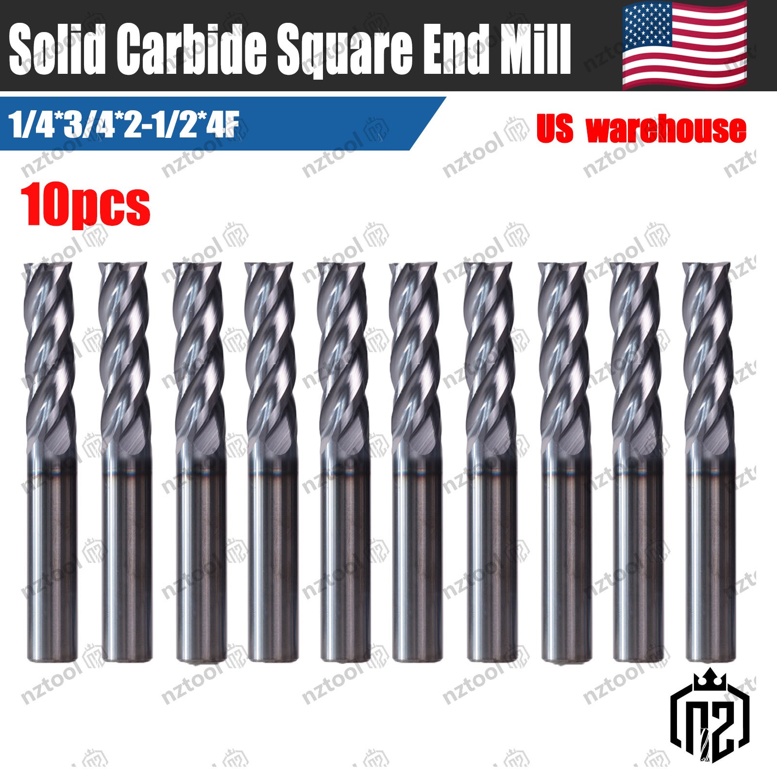 10Pcs 4 Flute 1/4\