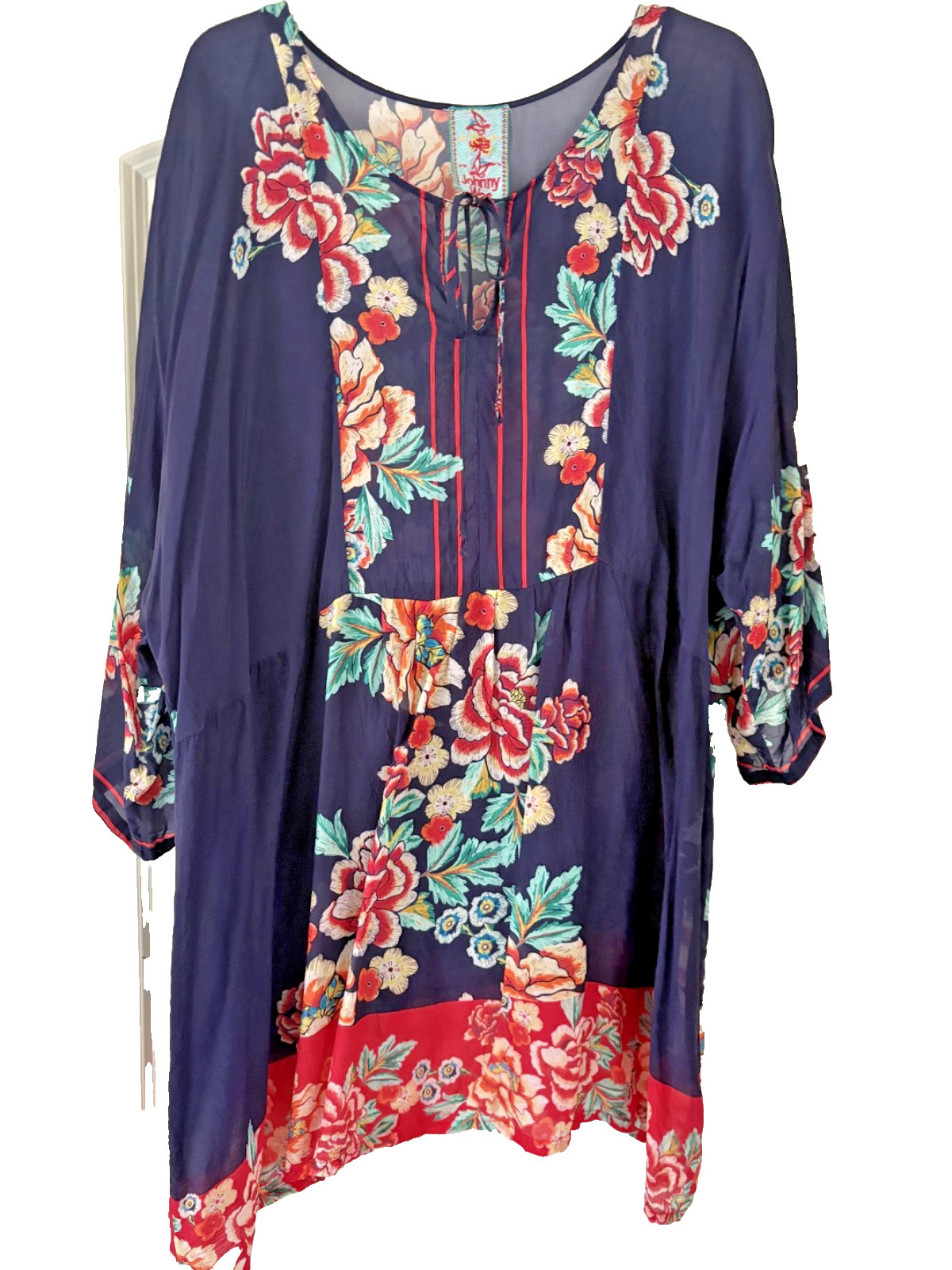 Womens Plus Size Johnny Was Navy Blue Kimono Sleeve Tunic Top 2X Womens Plus Size Johnny Was Navy Blue Kimono Sleeve Tunic Top 2X