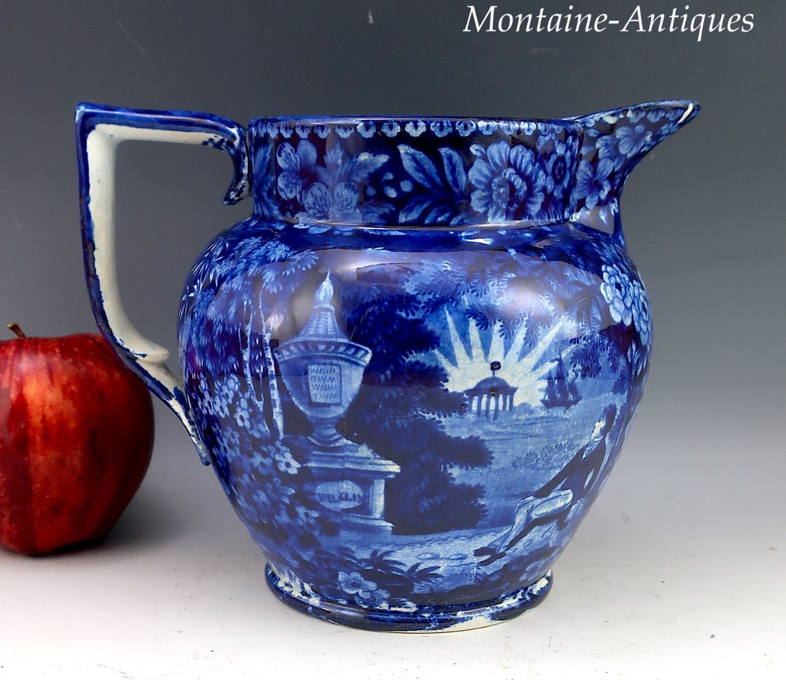 American Scene Historic Blue Pitcher circa 1825