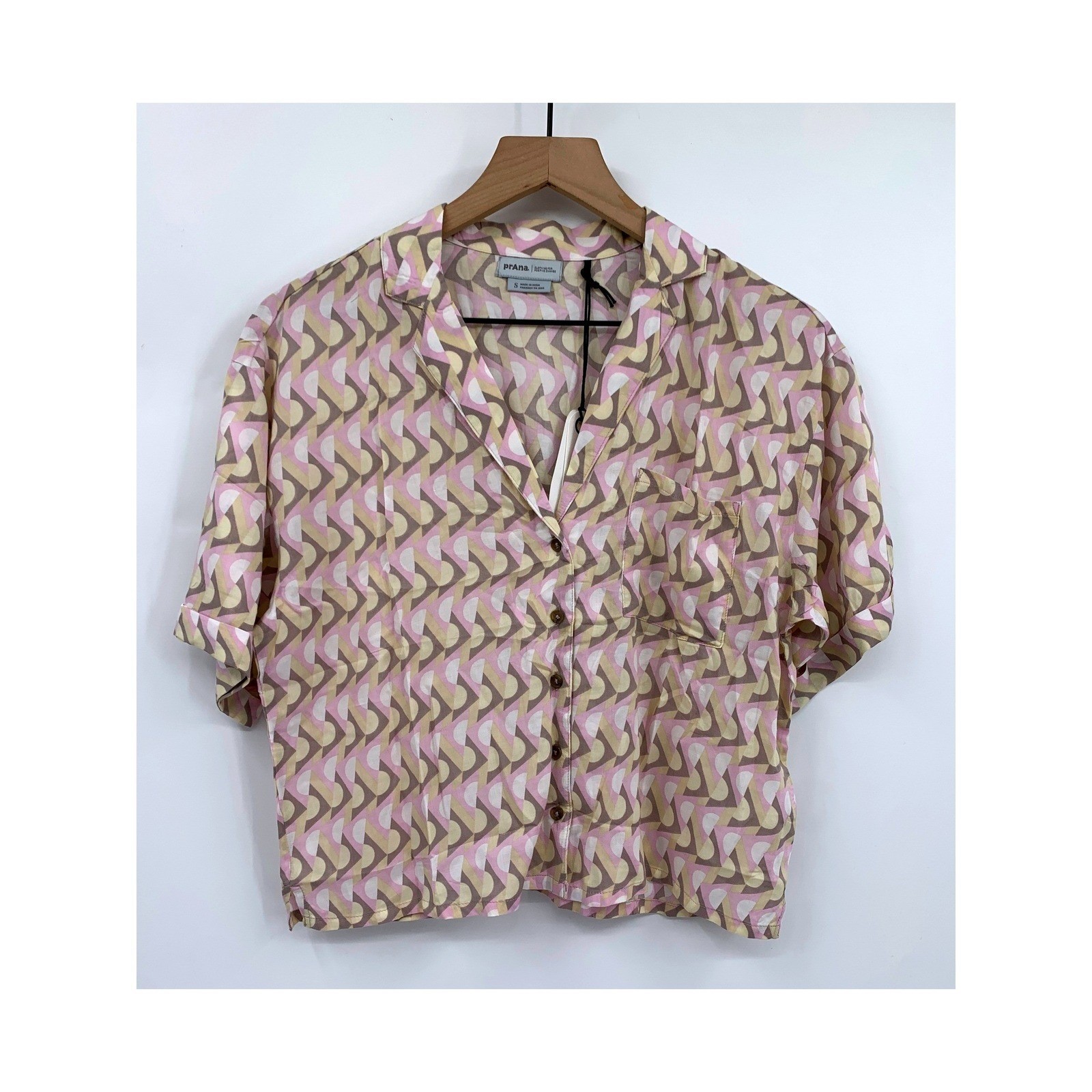 Prana Shirt Womens Small Brown Pink Iguala Top Short Sleeve Boxy Button Up NEW Prana Shirt Womens Small Brown Pink Iguala Top Short Sleeve Boxy Button Up NEW