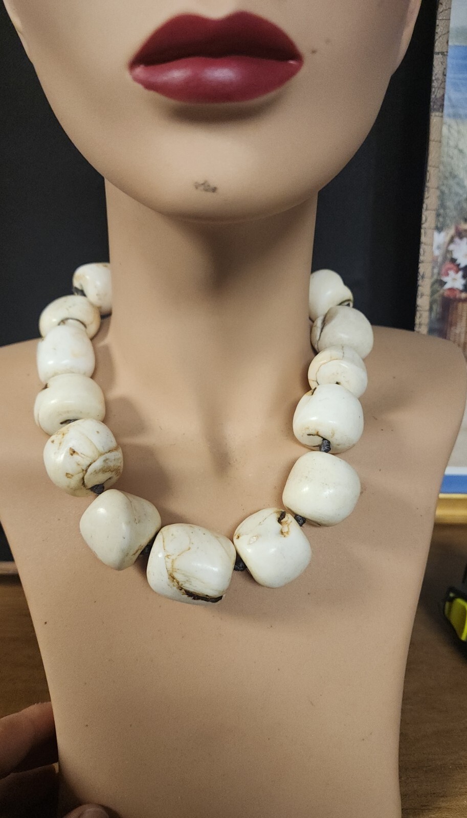 Antique beaded Shell necklace 925 clasp large 17\