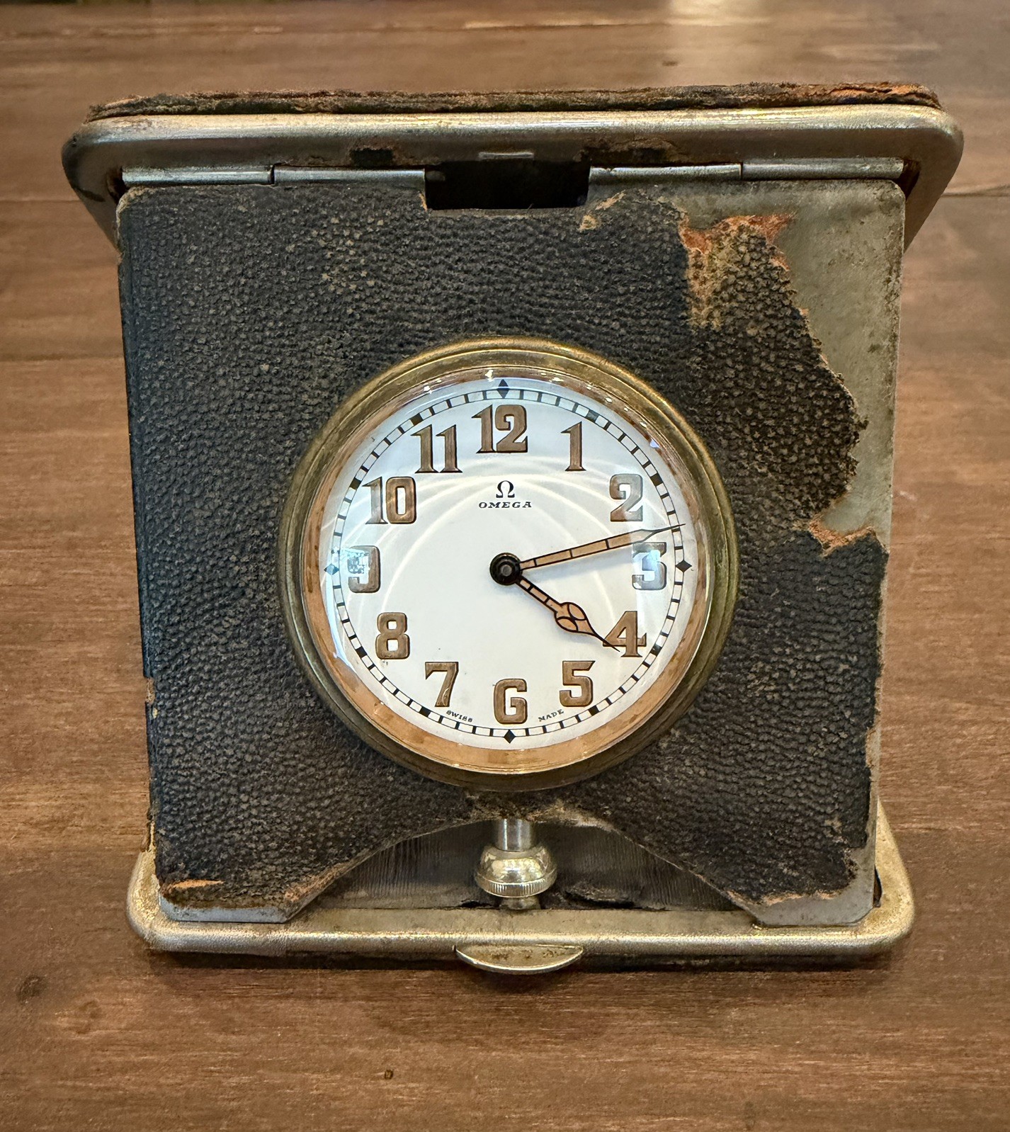 Vintage 1900s Omega Art Deco Travel Clock In Leather Case Runs Car Clock ?