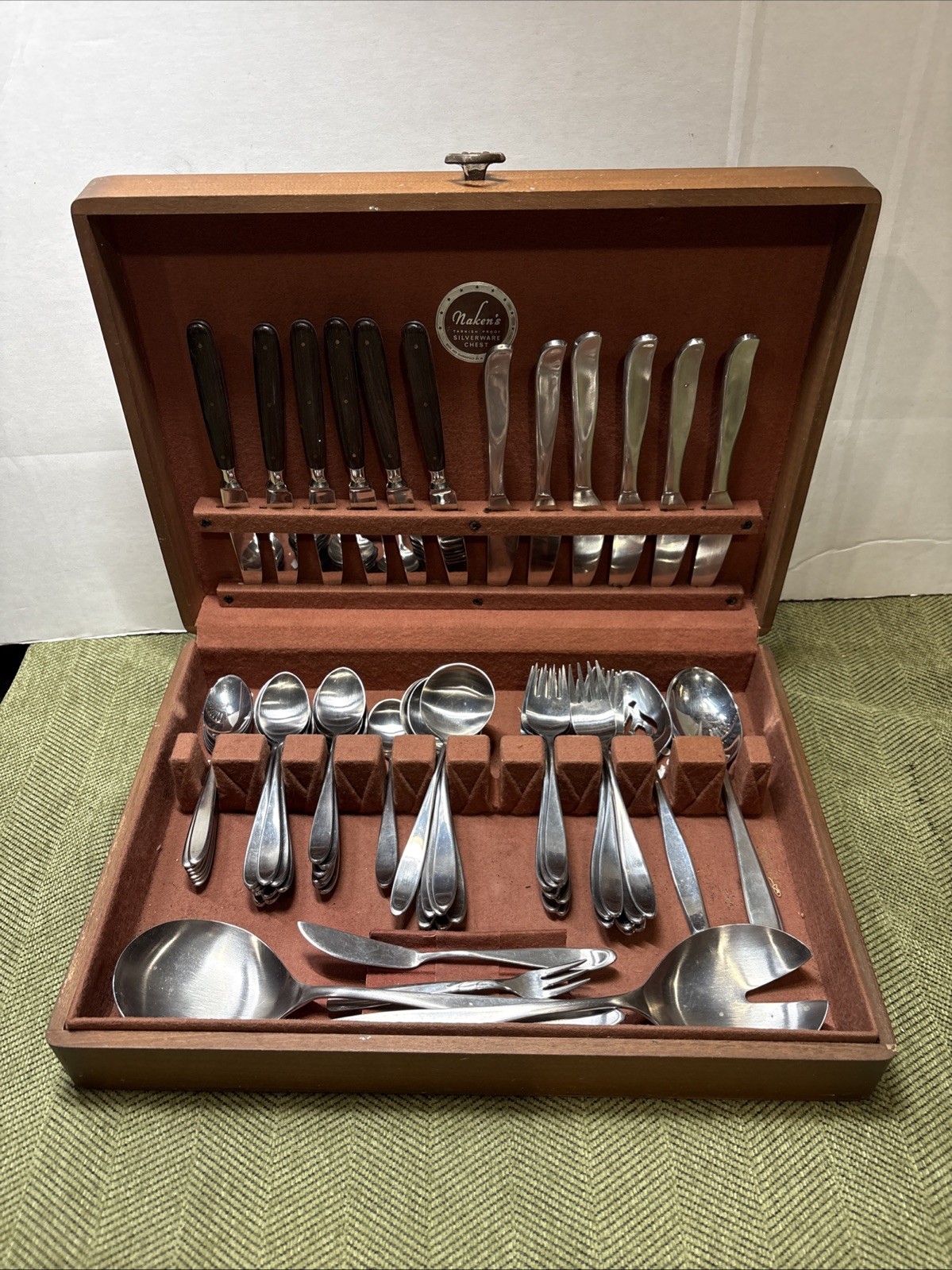 Vintage Naken’s Flatware Chest 58 Pieces Original Knives Forks Spoons + More
