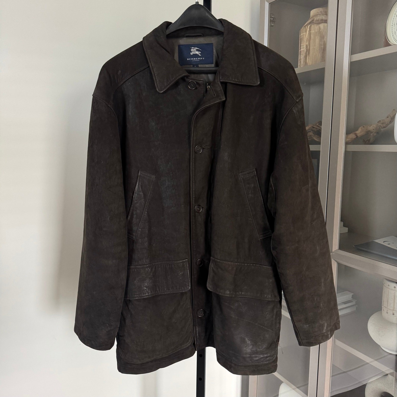 Burberry Suede Dark Brown Chore Coat L Thinsulate Insulated Leather Barn Jacket