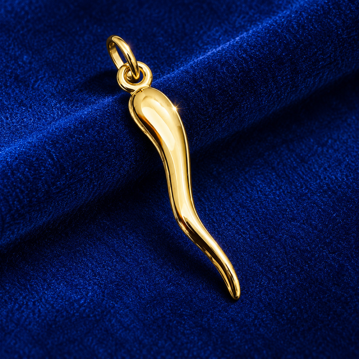 14K Solid Yellow Gold Italian Horn Cornicello Charm Pendant 28mm