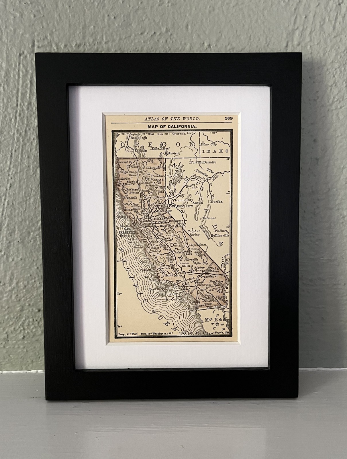 1888 Antique Framed Original California State Map Tiny California Vintage Map