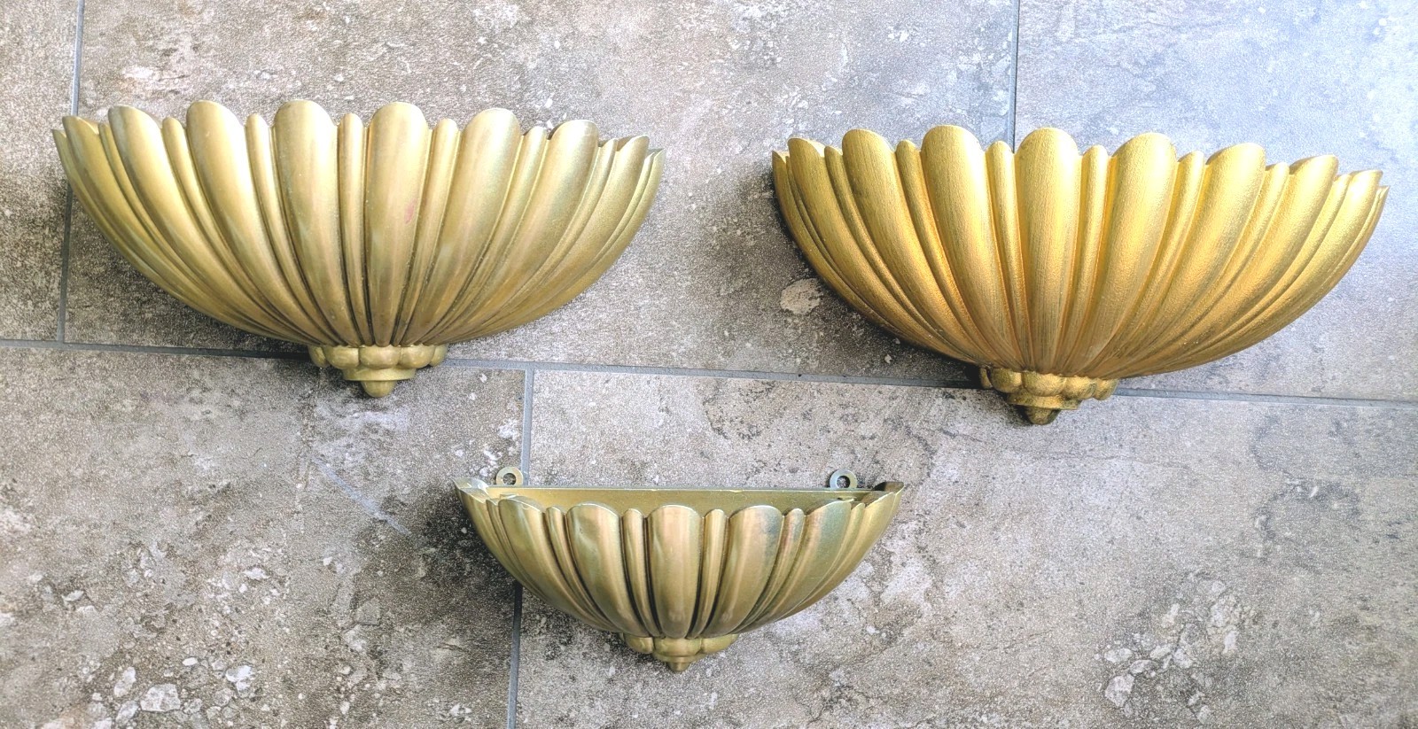 Trio Vntg Syroco Gold Plastic Shell-Shaped Wall Sconce Planters 