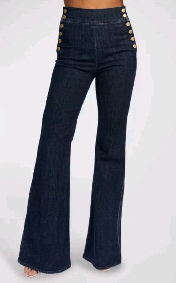 NWT Ramy Brook Romee Bootcut Jeans Womens 32 (32×35) Dark Rinse Button Accented 