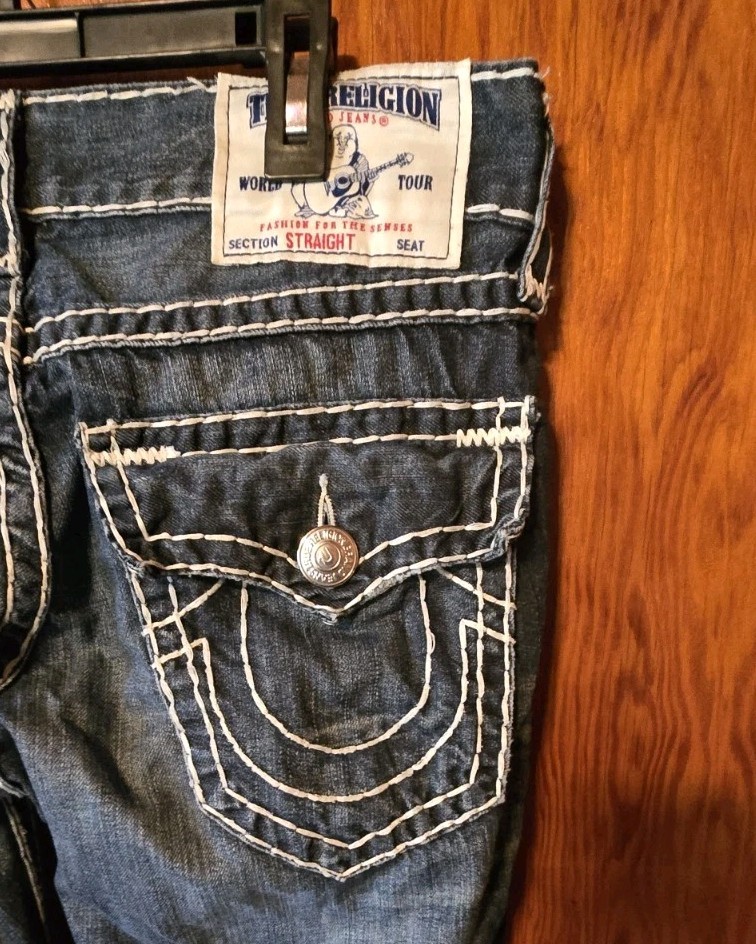 TRUE RELIGION Men’s Jeans STRAIGHT W/ FLAP SUPER T Wide Stitch Size 31