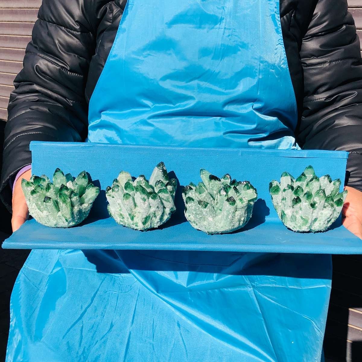 4pieces 3.8LB New Find green PhantomQuartz Crystal Cluster MineralSpecimen 3455