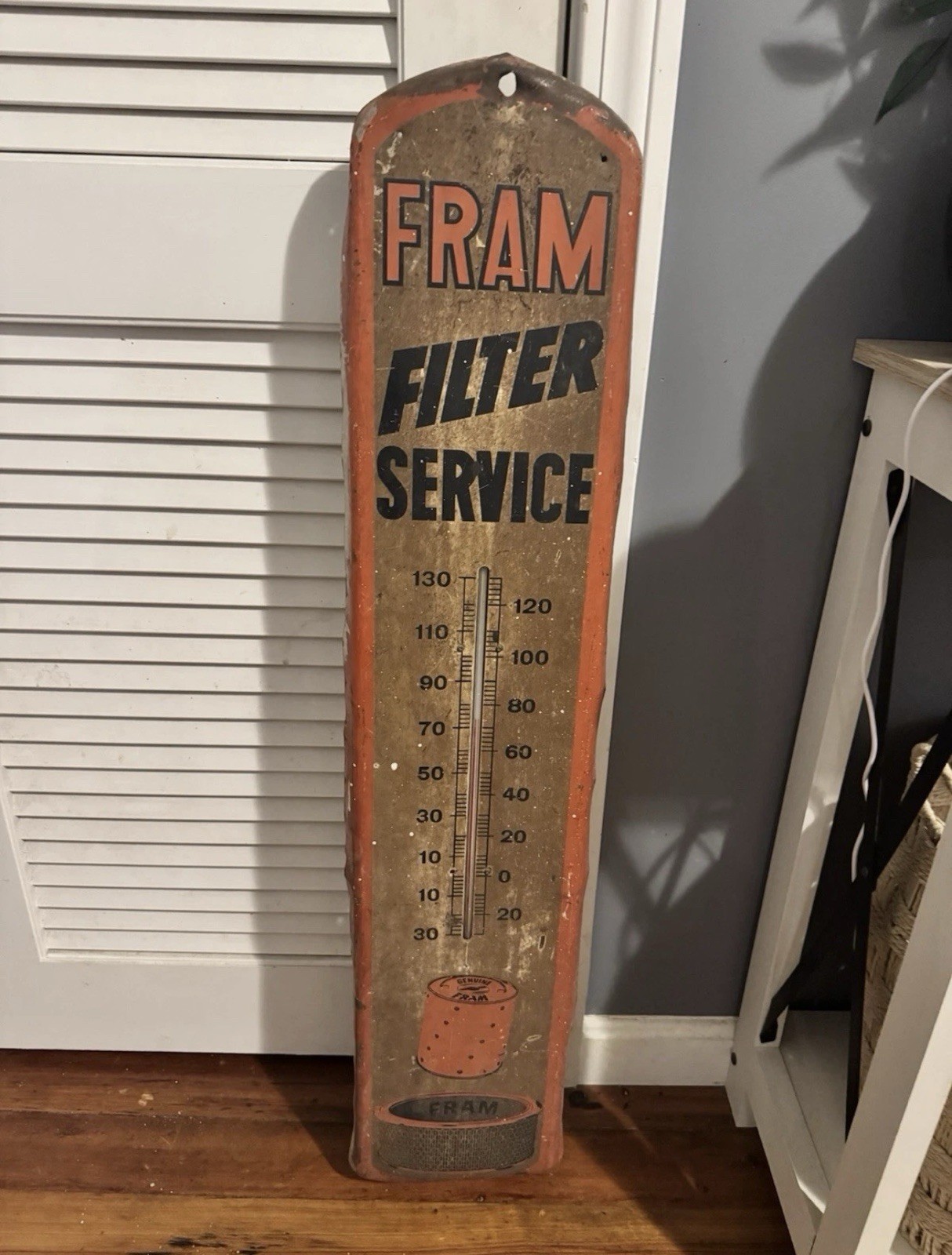 Vtg Fram Filter Service Metal Thermometer