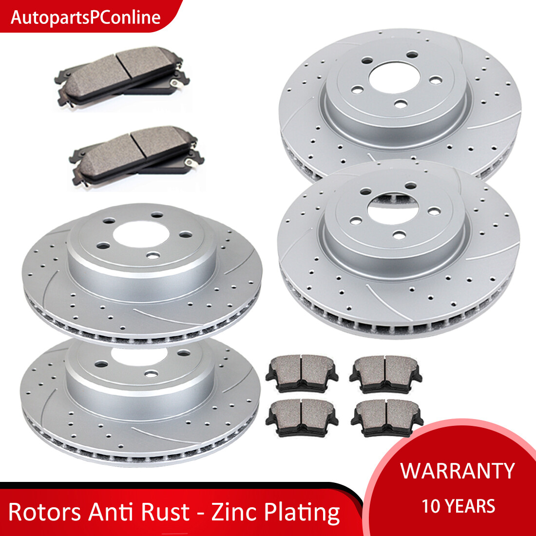 Drilled Slotted Front Rear Brake Rotors Pads Kit for DODGE Charger CHRYSLE 5.7L Drilled Slotted Front Rear Brake Rotors Pads Kit for DODGE Charger CHRYSLE 5.7L