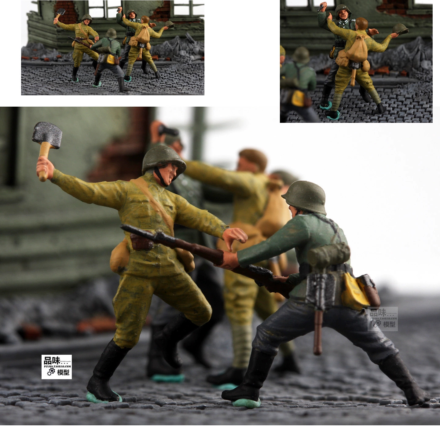 Homemade 1/72 Battlefield Hand-to-Hand Combat Soviet-German 4-Persons Model Homemade 1/72 Battlefield Hand-to-Hand Combat Soviet-German 4-Persons Model