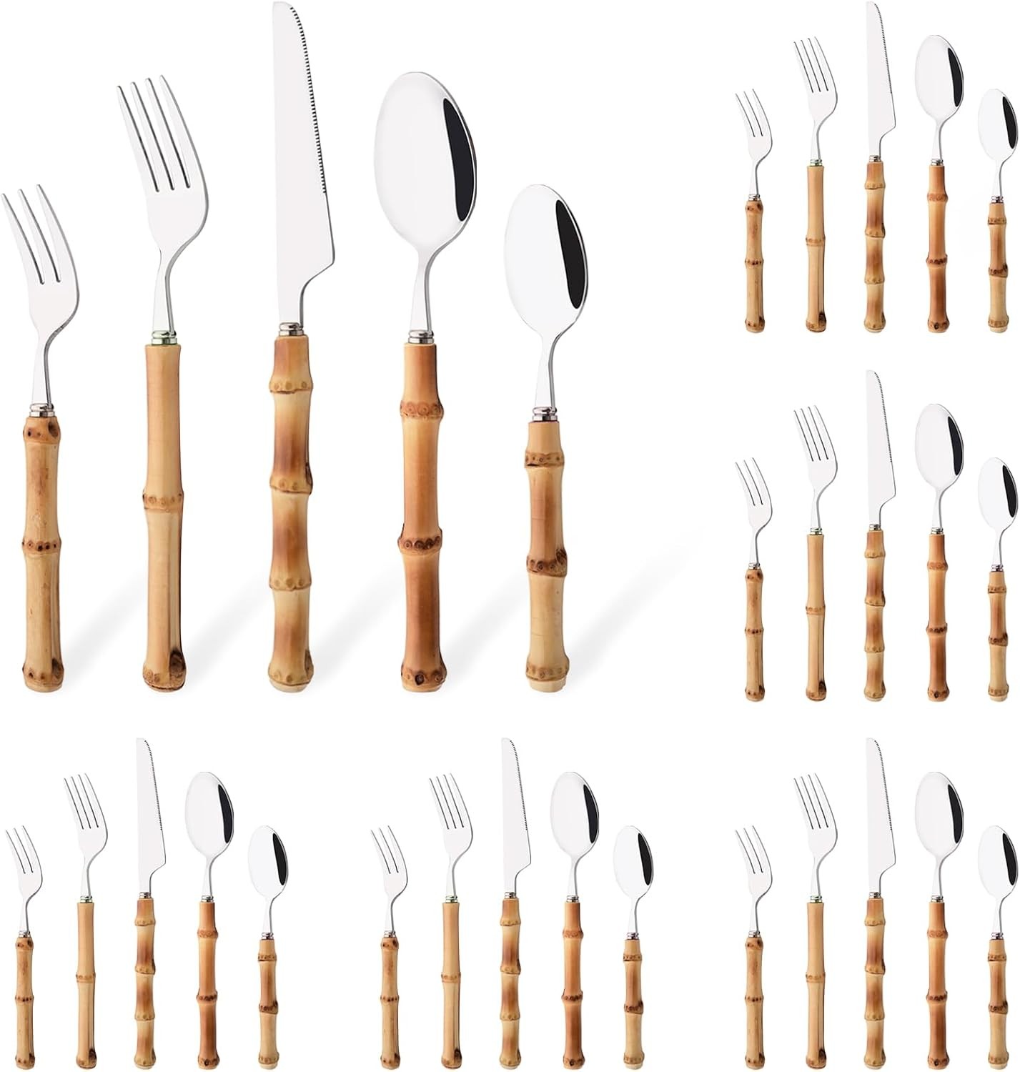 30PCS Silverware Set for 6, Bamboo Handle Flatware Set, Stainless Steel Cutlery 30PCS Silverware Set for 6, Bamboo Handle Flatware Set, Stainless Steel Cutlery
