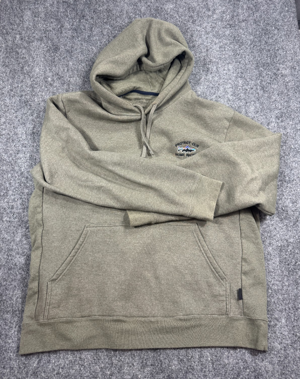 Patagonia Home Water Trout Uprisal Mens Hoodie XL Olive Green Winter Sweatshirt