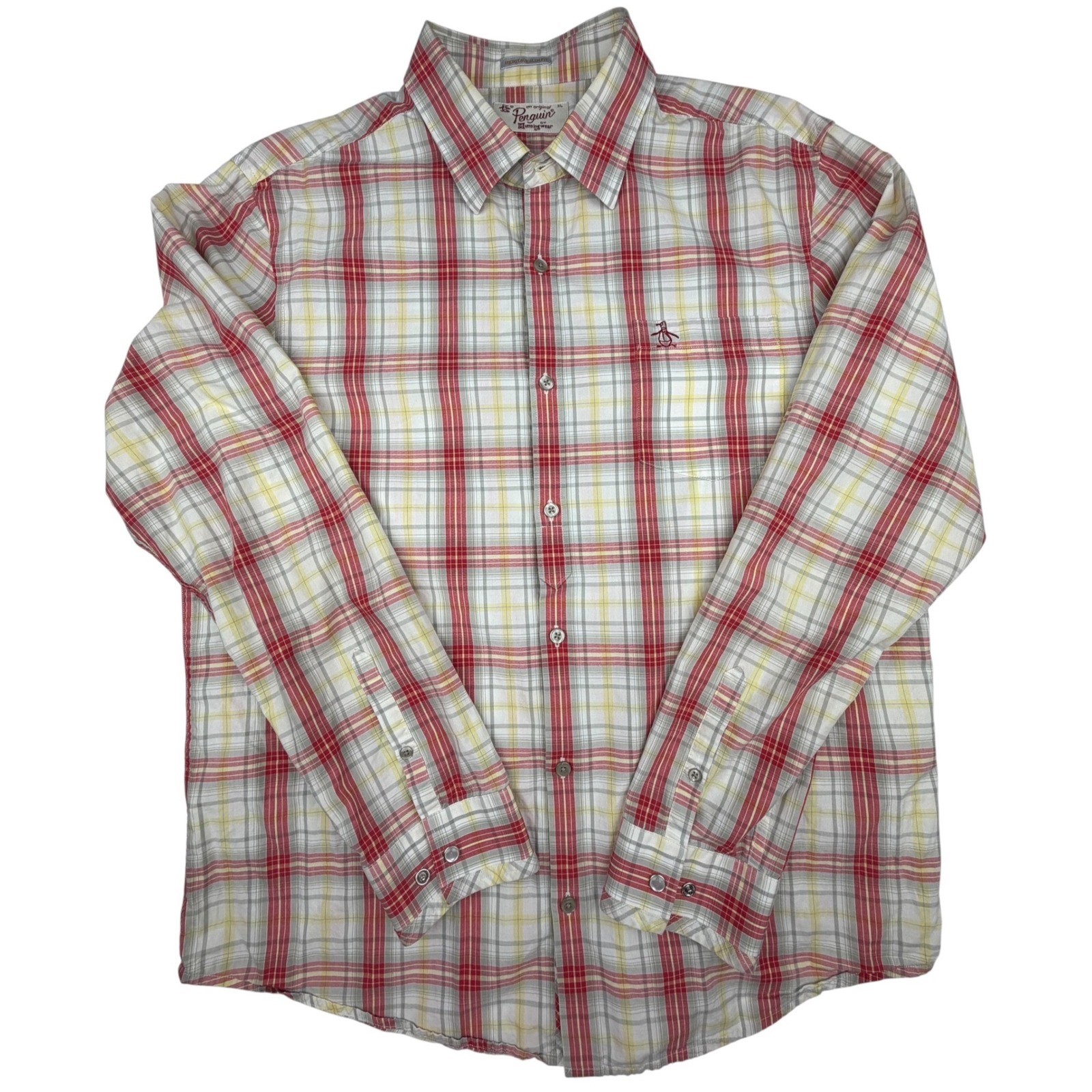 Original Penguin Munsingwear Men\'s XL Heritage Slim Fit Plaid Long Sleeve Shirt