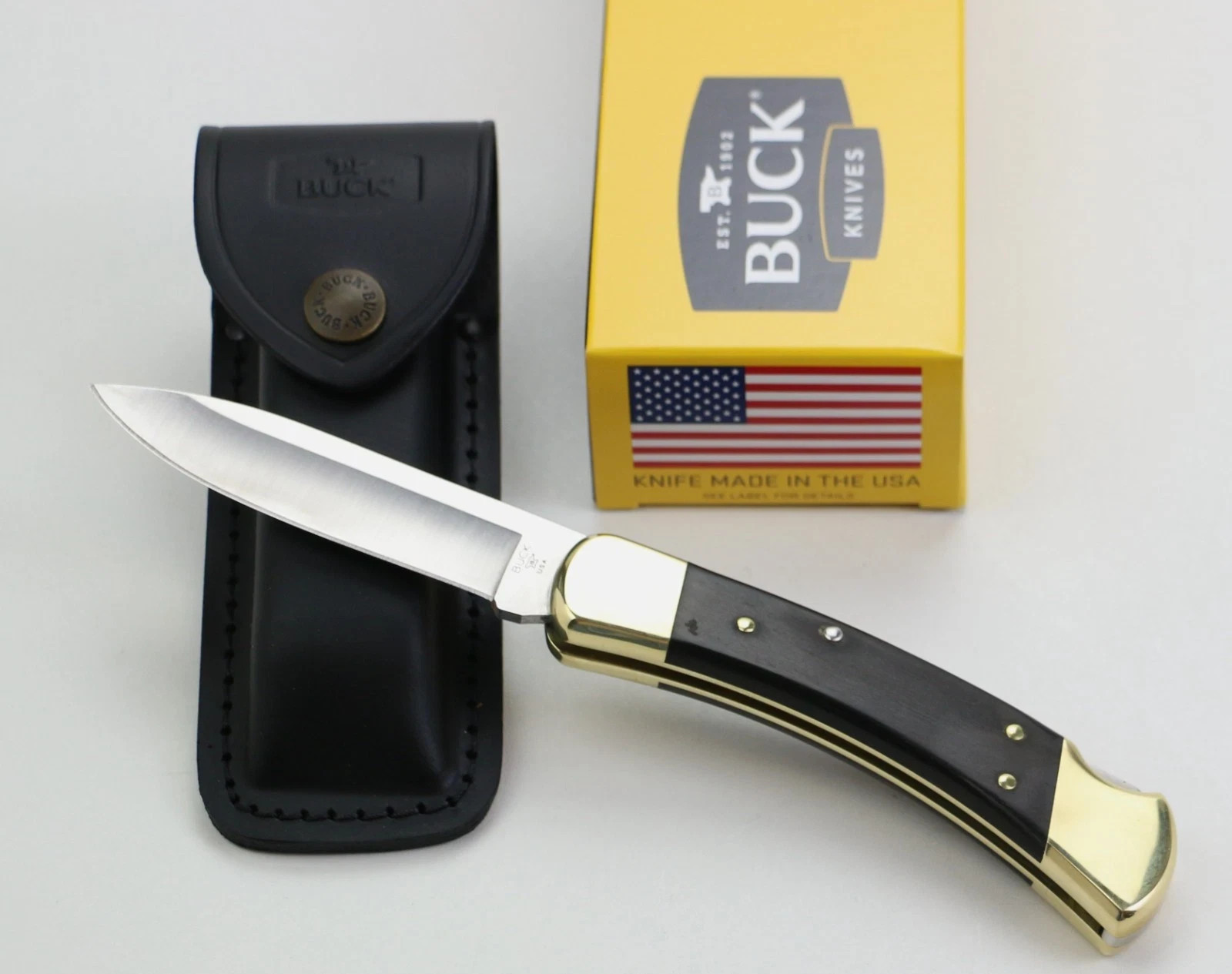 Buck Drop Point 110 Folding Hunter Knife 0110BRS6-B 420HC USA Made Ebony/Brass