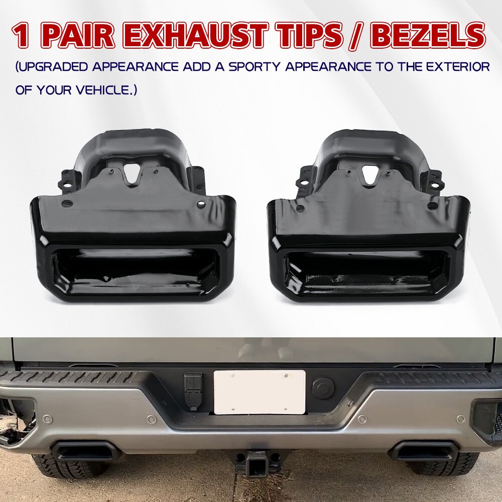 Pair(2) Exhaust Bezels Gloss Black For 2019-2024 Chevy Silverado GMC Sierra 1500 Pair(2) Exhaust Bezels Gloss Black For 2019-2024 Chevy Silverado GMC Sierra 1500
