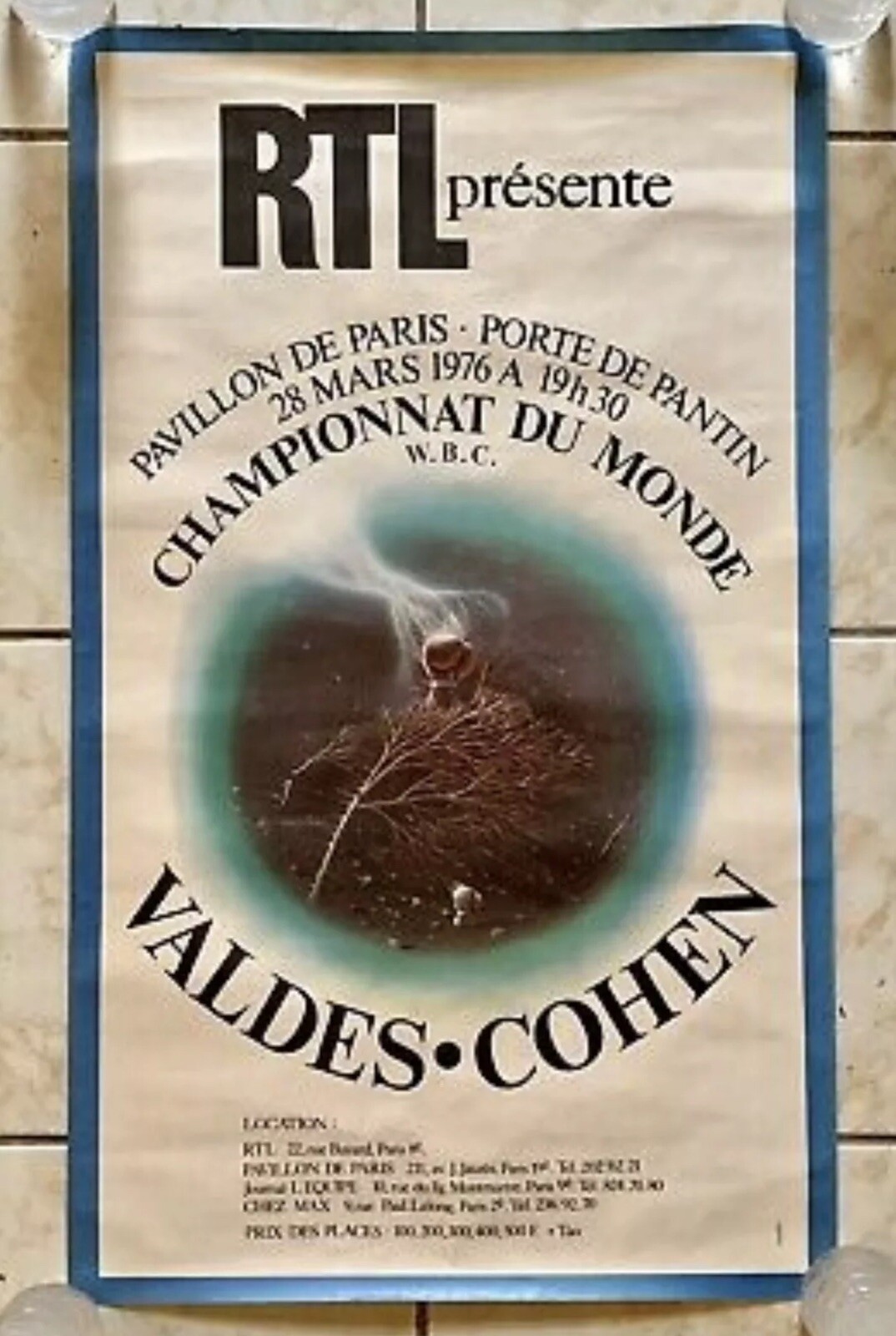 Vintage (1976) Boxing Poster Rodrigo Valdes vs Nessim Max Cohen • 18.5”x 30.5”