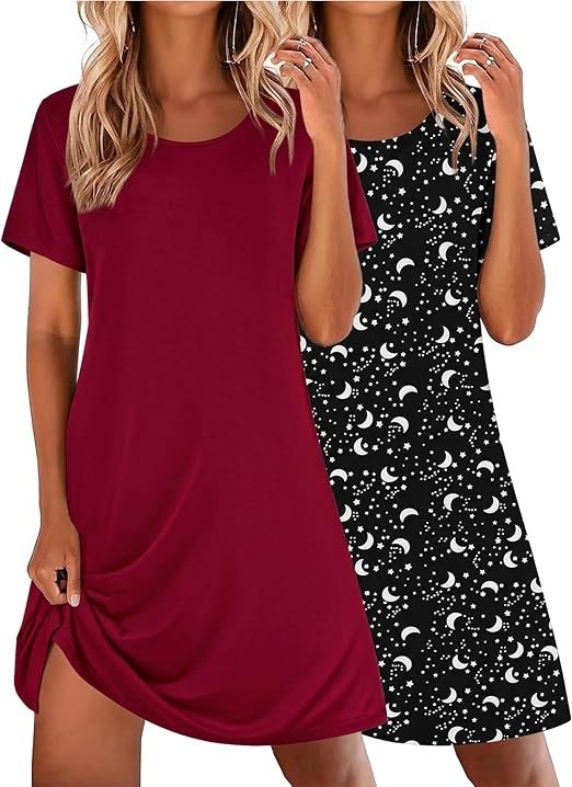 Ekouaer 2 Pack Women\'s super soft Sleepshirt Short Sleeve Night Shirts-Large-NEW Ekouaer 2 Pack Women\'s super soft Sleepshirt Short Sleeve Night Shirts-Large-NEW