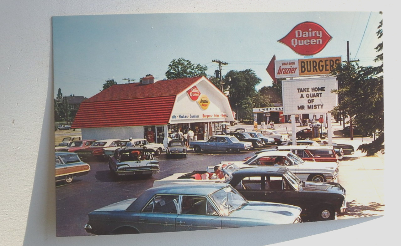 Dairy Queen,  Official Postcard,  Stoneham, MA,  early 1960\'s,  Old Cars,