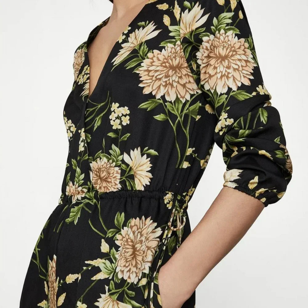 BCBG MAXAZRIA BLACK FLORAL JUMPSUIT