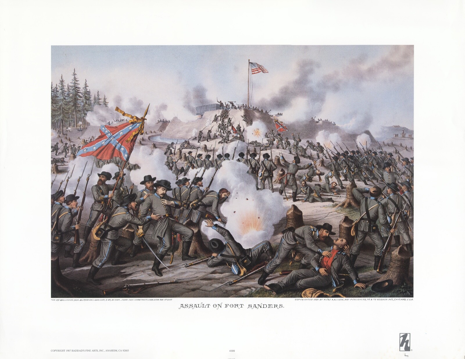 Civil War 1863 Assault on Fort Sanders by Kurz and Allison  26x19 1/2