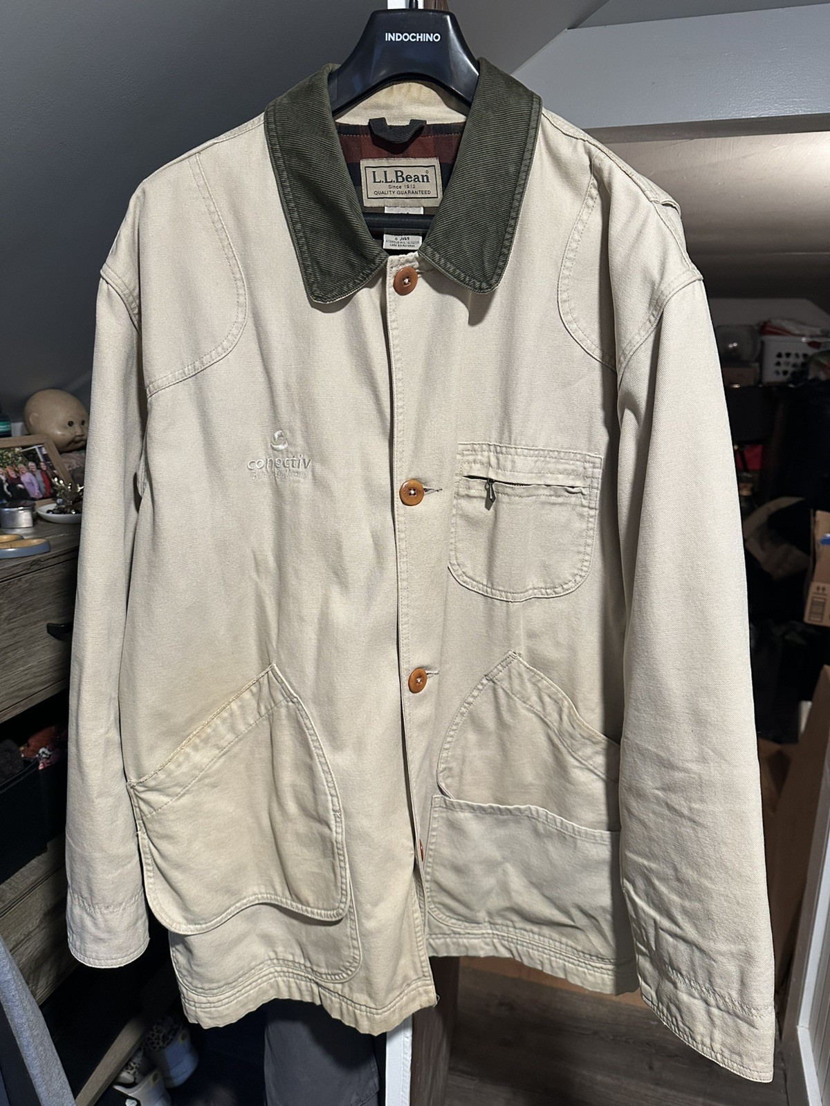 VTG LL Bean EMBROIDERED Canvas Barn Coat Field Jacket Mens XL Plaid Lined 0JV69