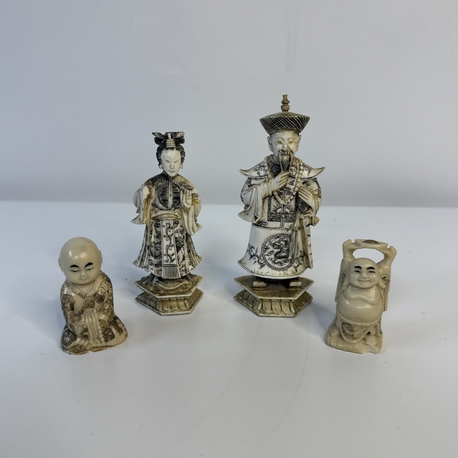 Vintage Chinese Fu Lu Shou Hand Carved figurines Set Of 4