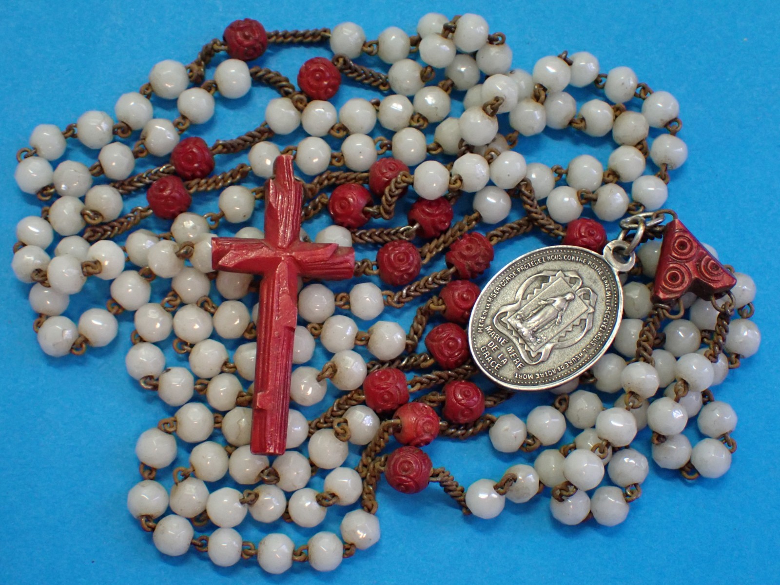 AMAZING ANTIQUE FRENCH NUNS ROSARY / 15 DECADE / SILVER NUN MEDAL / MONASTERY AMAZING ANTIQUE FRENCH NUNS ROSARY / 15 DECADE / SILVER NUN MEDAL / MONASTERY